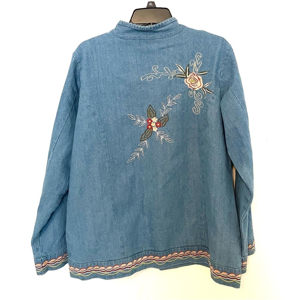 ALEX KIM Jacket Blue Denim  Floral Embroidery Lined Hook Closure Womens Size XL - Picture 2 of 7